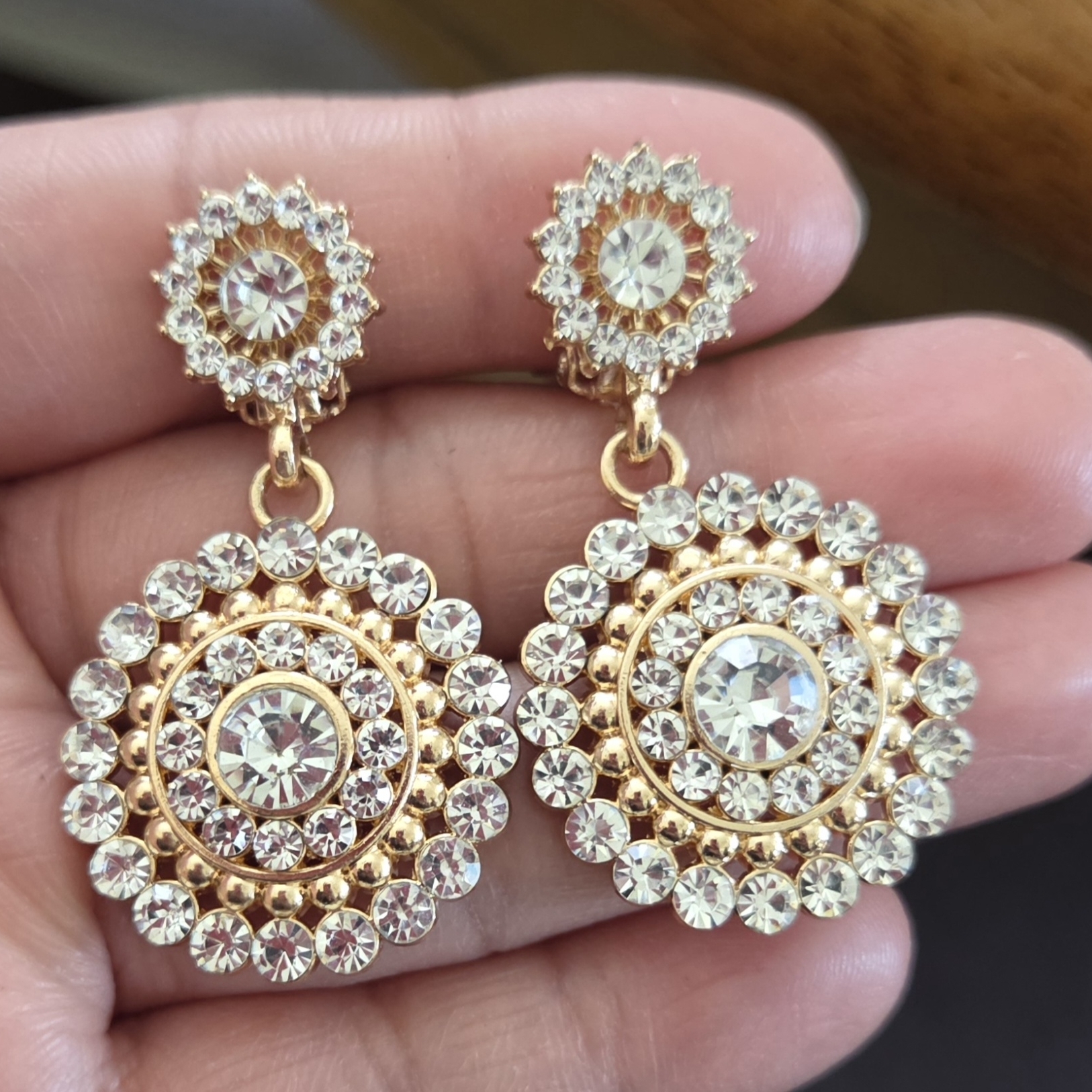 Pastels Clothing Gold And Clear Crystal Drop Earrings